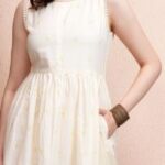 Off-White Sleeveless Round Neck Tiny Dot Printed Hem Pocket Maxi Dress
