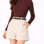 Off White High Waist Stitch Detail Casual Bermuda Shorts