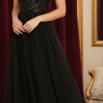 Black Sequin Bodice Tulle Maxi Evening Gown