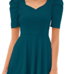 Teal Sweetheart Neck Puff Short Sleeve Fit & Flare Mini Dress