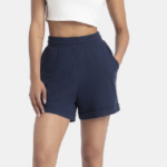 Navy Cuffed Elastic Waist Casual Sweat Shorts