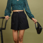 Black High Waist Pleated Wide Leg Suit Shorts