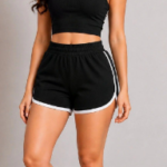 Black Side White Stripe Contrast Athletic Shorts