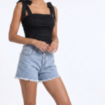 Light Wash Frayed Hem Denim Hot Shorts