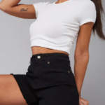 Black High Waist Raw Edge Denim Shorts