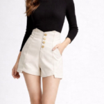 Off White High Waist Gold Button Decorated Wide Leg Shorts