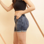 Medium Blue Cuffed Hem Slim Denim Shorts