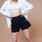 Black High Waist Slim Fit Denim Shorts
