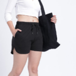 Black Drawstring Curved Split Hem Casual Sweat Shorts