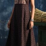 Dark Brown Contrast Ethnic Print Patch Cami A-Line Midi Dress