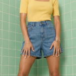 Medium Blue Loose Leg High Waist Denim Shorts