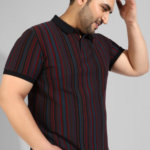 Striped Polo Collar Cotton T-shirt