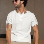 Men Self Design Polo Collar Cotton T-shirt