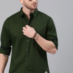 Men Olive Green Cotton Casual Shirt