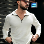 Men Self Design V-Neck Cotton T-shirt