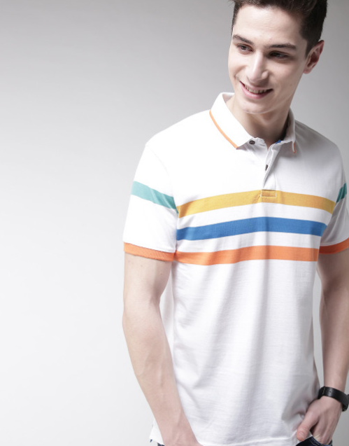 屏幕截图 2026-07-28 165209 Men White Striped Polo Collar T-shirt - Image 1