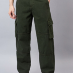 Men Green Relaxed Fit Mid Rise Clean Look Cotton Cargo Denim Jeans