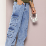 Men Pure Cotton Wide Leg Light Fade Cargo Jeans