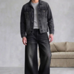 Men Wide Leg Mid-Rise Low Distress Light Fade Jeans